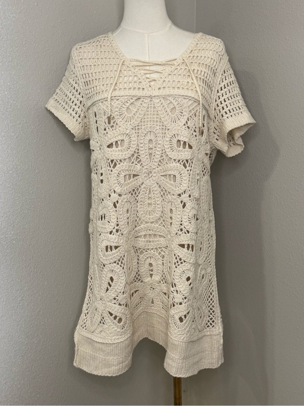 Skies Are Blue Cream Crochet Cover Up Tunic Dress NWT Size Medium